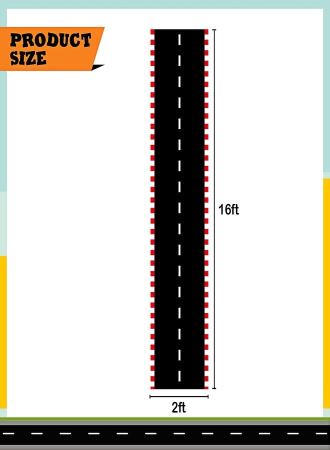 Remagr Racetrack Floor Running Black Racer Party Decoration Mat Road Table Runner Long Racetrack Tablecloth Drag for Party (Stripe Style,16 ft x 2 ft) - Image 2